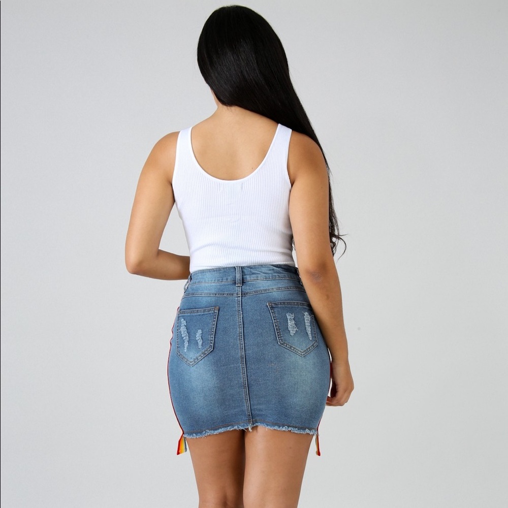 Rainbow Stripe Denim Mini Skirt - Picture 4 of 6
